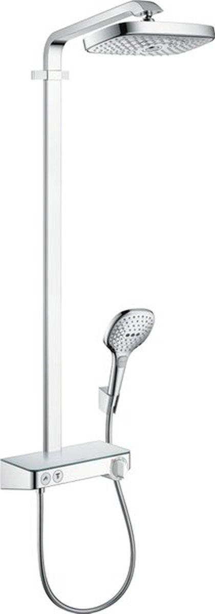 Hansgrohe Raindance Select E 300 2jet showerpipe EcoSmart: met Showertablet 300 opbouwkraan thermostatisch met Raind. Select E 120 3jet handdouche en hoofddouche 2jet chroom 27283000