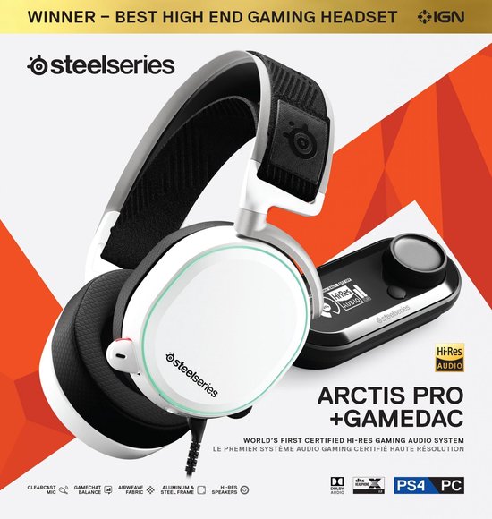 Steelseries Arctis Pro GameDAC RGB - Hi-Res Gaming Headset - PC + PS4 - - Wit