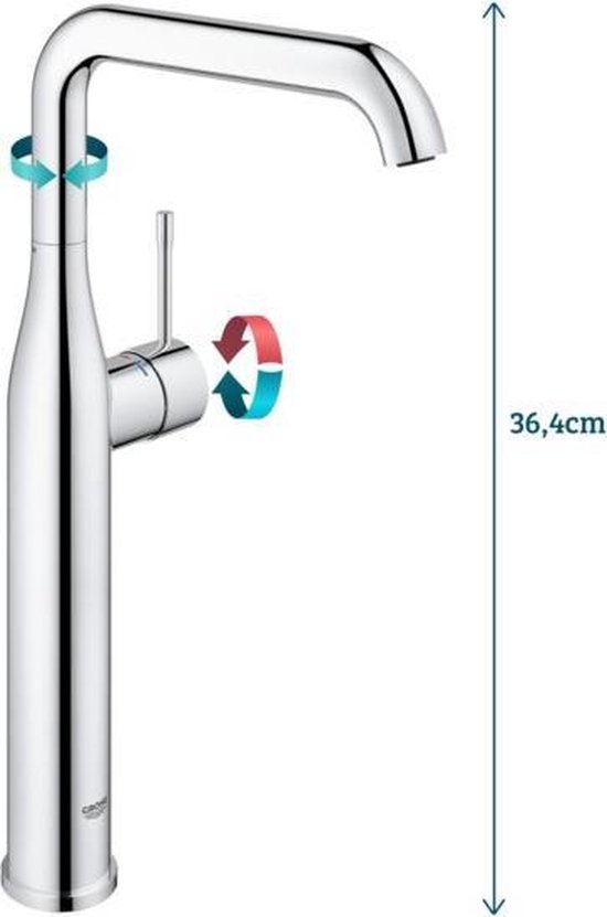 Grohe Essence New 1 gats wastafelkraan XL met hoge draaibare uitloop EcoJoy met 28mm cartouche chroom 32901001