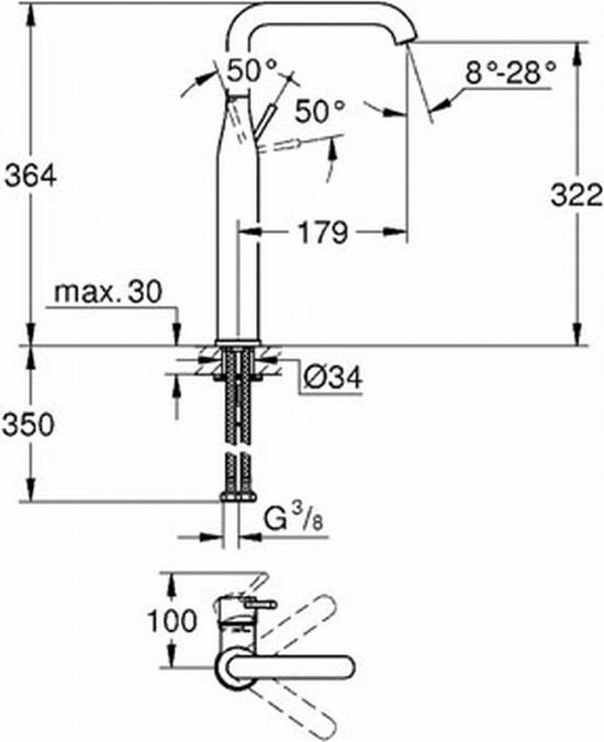 Grohe Essence New 1 gats wastafelkraan XL met hoge draaibare uitloop EcoJoy met 28mm cartouche chroom 32901001