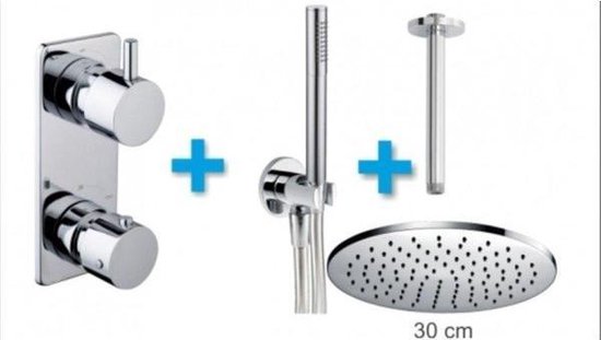 Xellanz inbouw doucheset rond met thermostaat plafondbuis en hoofddouche 30cm chroom 29.3972