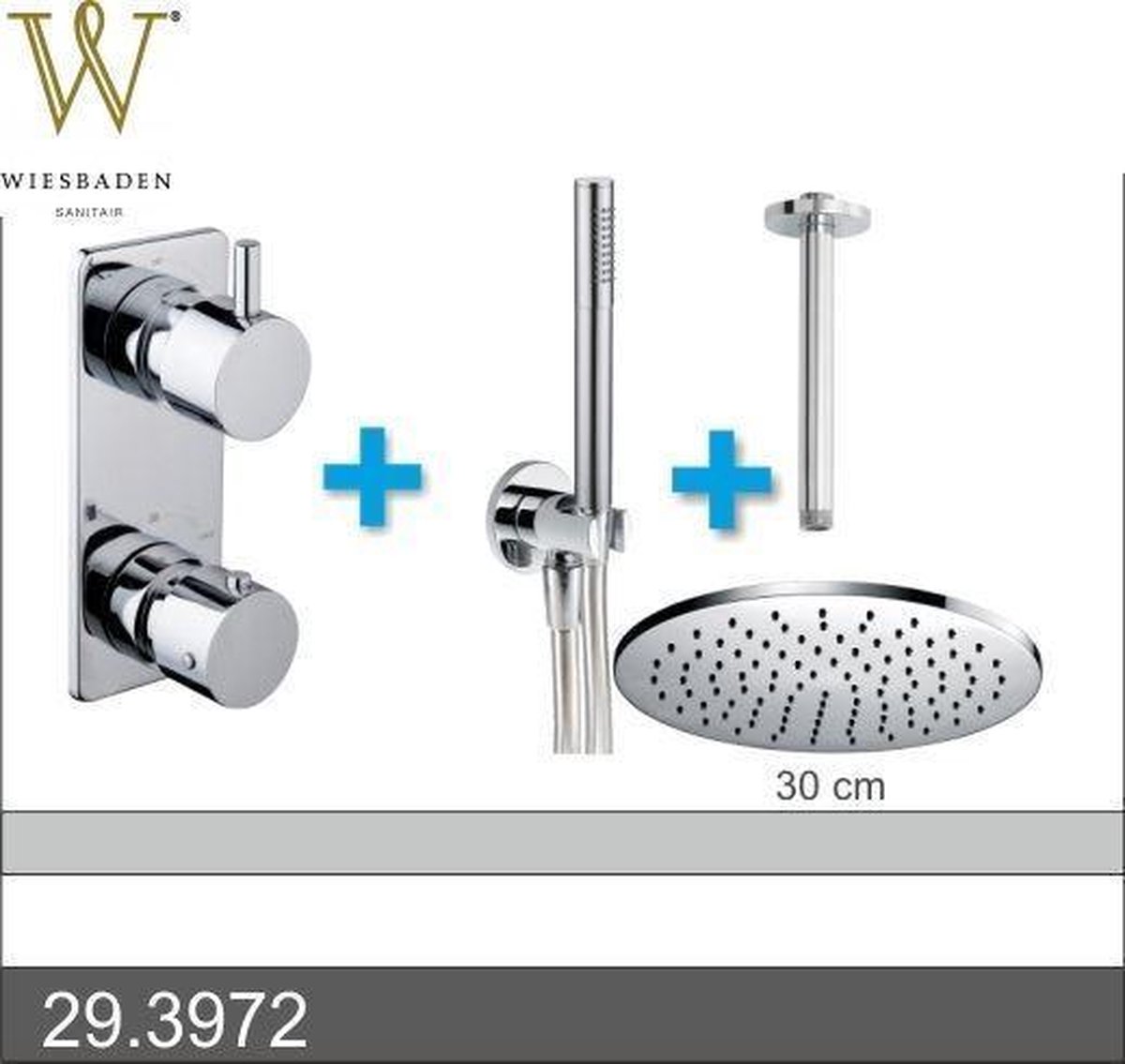 Xellanz inbouw doucheset rond met thermostaat plafondbuis en hoofddouche 30cm chroom 29.3972