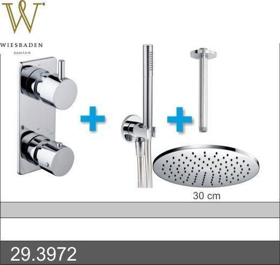 Xellanz inbouw doucheset rond met thermostaat plafondbuis en hoofddouche 30cm chroom 29.3972
