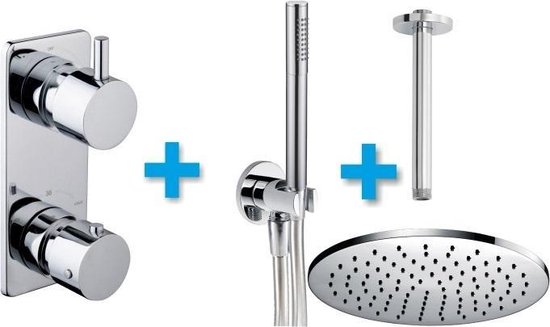 Xellanz inbouw doucheset rond met thermostaat plafondbuis en hoofddouche 30cm chroom 29.3972