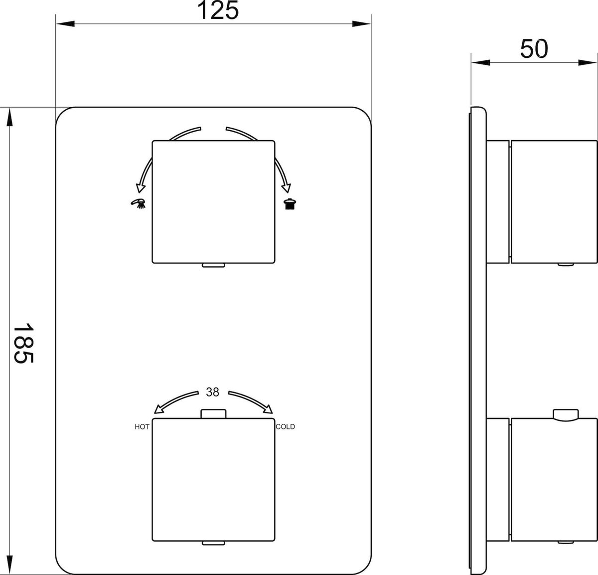 Wiesbaden Rombo afbouwdeel thermostatisch 2 weg geborsteld staal 29.2525
