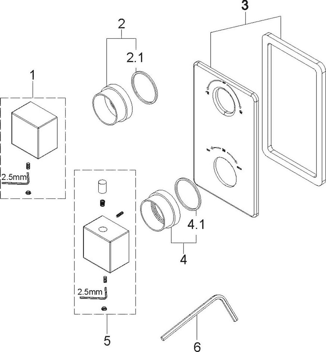 Wiesbaden Rombo afbouwdeel thermostatisch 2 weg geborsteld staal 29.2525