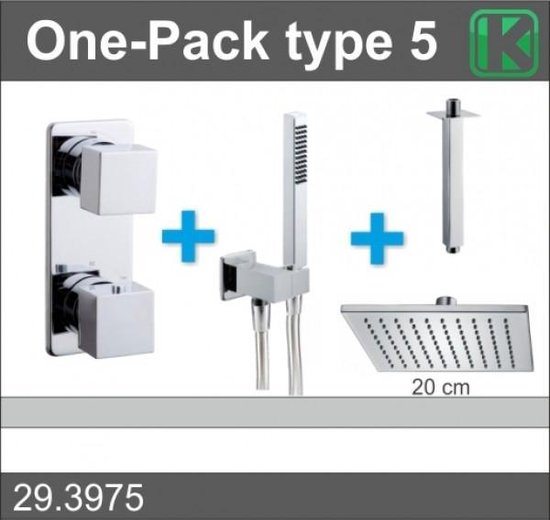 Xellanz inbouw doucheset vierkant met thermostaat plafondbuis en hoofddouche 20cm chroom 29.3975