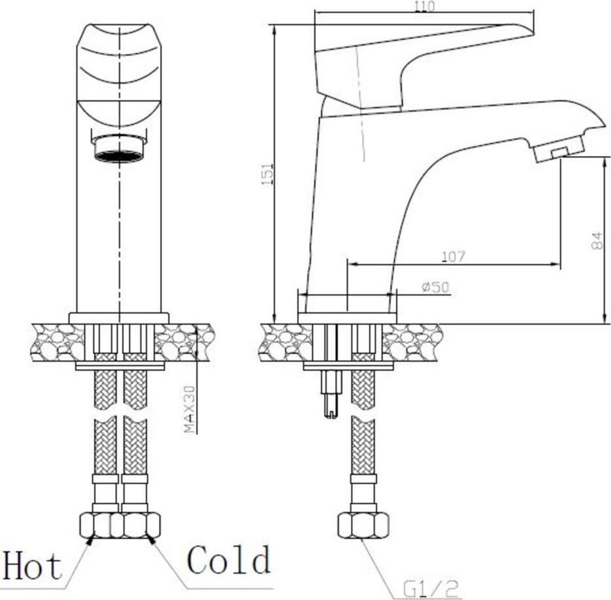 Wiesbaden Tarma eenhendel wastafelmengkraan laag chroom 29.4250