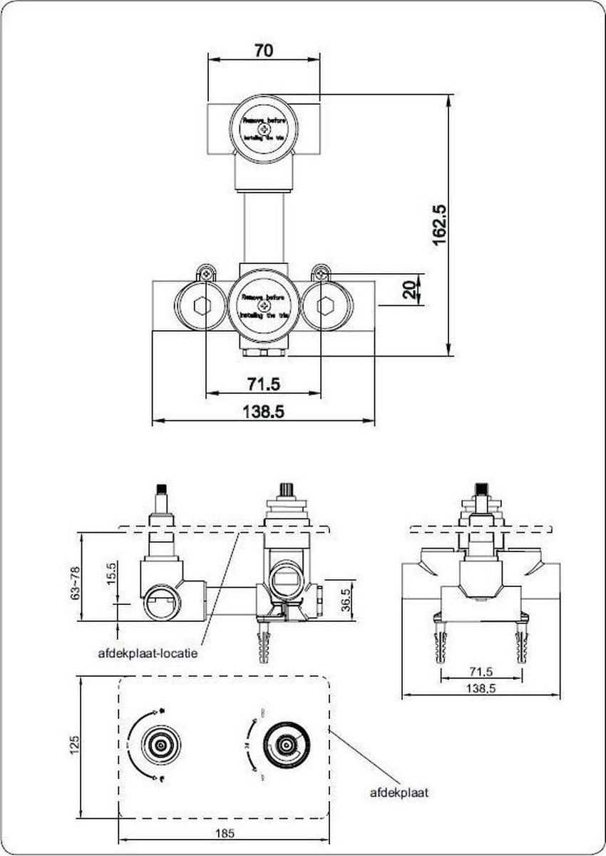 Wiesbaden Caral Inbouwdeel 2 wegs douchethermostaat 29.2500
