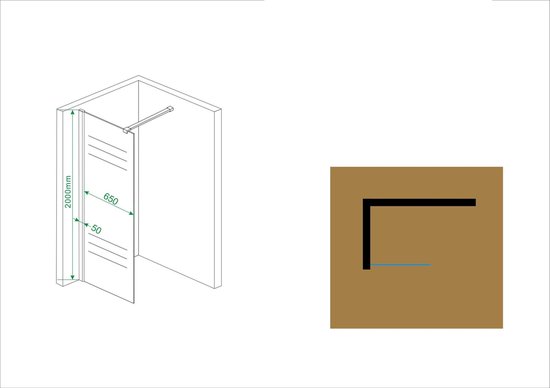 Wiesbaden Partly inloopdouche 70x200cm 10mm NANO coating glas met gedeeltelijk mat glas aluminium profiel zilver 20.4205