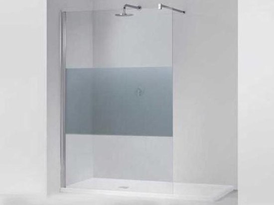 Novellini Giada inloopdouche H 118 120x195cm met muursteun 100cm mat chroom profiel en helder glas met satinband GIADAH120-44B