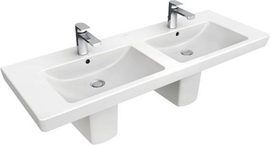 Villeroy & Boch Villeroy en Boch Subway 2.0 meubelwastafel dubbel 130x47cm met 2 kraangaten met overloop 7175d001 - Wit