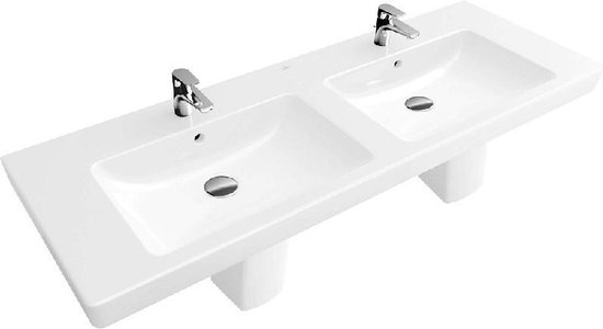 Villeroy & Boch Villeroy en Boch Subway 2.0 meubelwastafel dubbel 130x47cm met 2 kraangaten met overloop 7175d001 - Wit