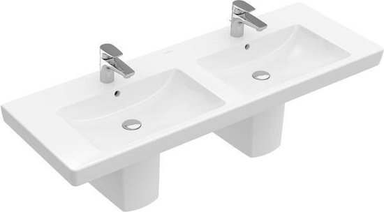 Villeroy & Boch Villeroy en Boch Subway 2.0 meubelwastafel dubbel 130x47cm met 2 kraangaten met overloop 7175d001 - Wit