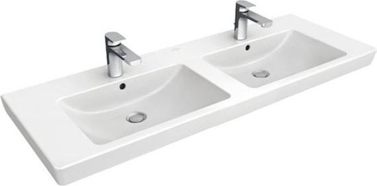 Villeroy & Boch Villeroy en Boch Subway 2.0 meubelwastafel dubbel 130x47cm met 2 kraangaten met overloop 7175d001 - Wit