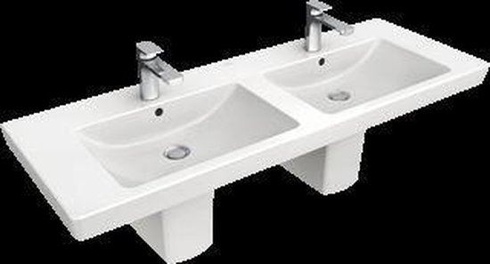 Villeroy & Boch Villeroy en Boch Subway 2.0 meubelwastafel dubbel 130x47cm met 2 kraangaten met overloop 7175d001 - Wit