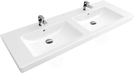 Villeroy & Boch Villeroy en Boch Subway 2.0 meubelwastafel dubbel 130x47cm met 2 kraangaten met overloop 7175d001 - Wit