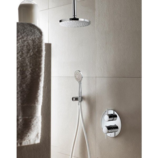 Hotbath Get Together complete thermostatische douche inbouwset Buddy met 2 weg stop omstel chroom 3 standen handdouche met plafondbuis 15cm diameter douchekop 20cm IBS1ACR124