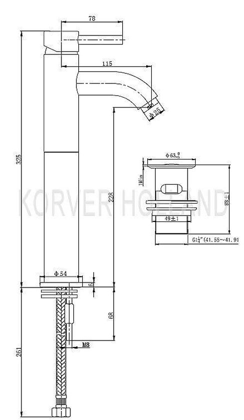 Wiesbaden Cadans wastafelmengkraan hoog model met klikwaste geborsteld staal 29.4105