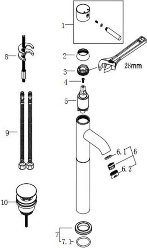 Wiesbaden Cadans wastafelmengkraan hoog model met klikwaste geborsteld staal 29.4105