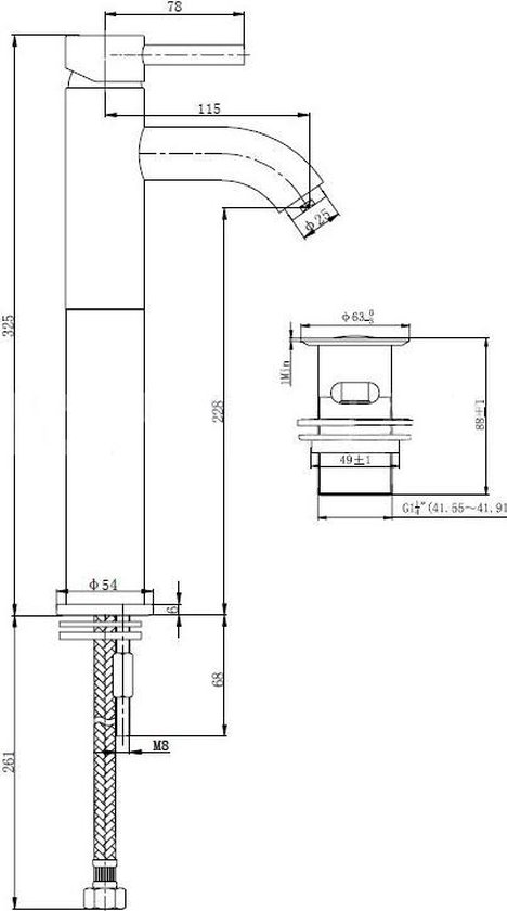 Wiesbaden Cadans wastafelmengkraan hoog model met klikwaste geborsteld staal 29.4105