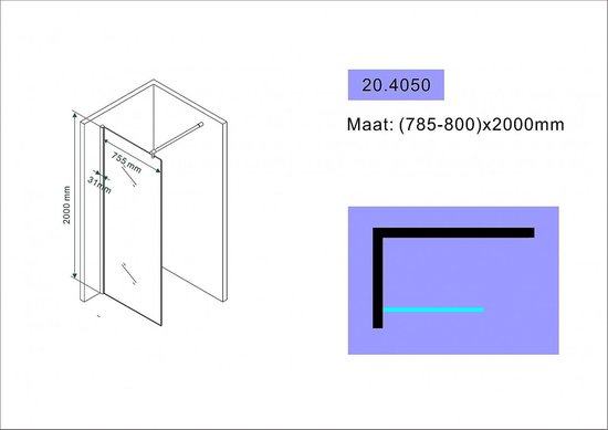 Xellanz Eco inloopdouche 80x200cm 8mm glas met Nano coating 20.4050