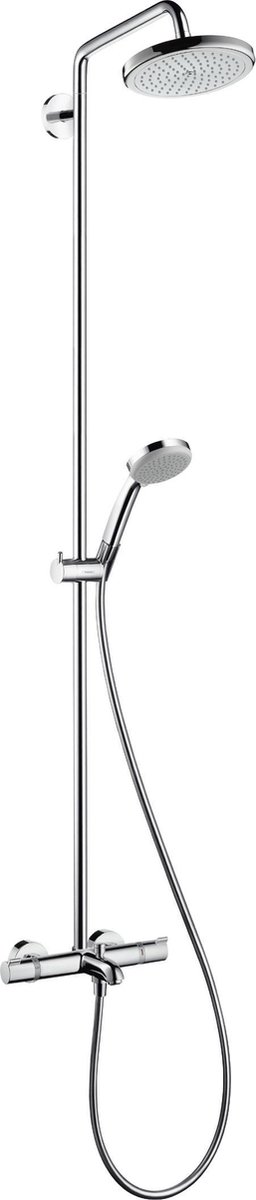 Hansgrohe Croma 220 Showerpipe: met badkraan thermostatisch met omstel en koppelingen met 100 Vario handdouche met Croma 22cm O hoofddouch chroom 27223000