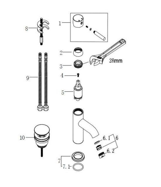 Wiesbaden Cadans wastafelmengkraan laag model met klikwaste geborsteld staal 29.4103