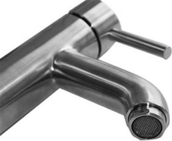 Wiesbaden Cadans wastafelmengkraan laag model met klikwaste geborsteld staal 29.4103