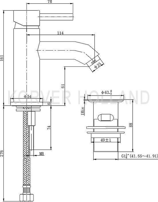 Wiesbaden Cadans wastafelmengkraan laag model met klikwaste geborsteld staal 29.4103