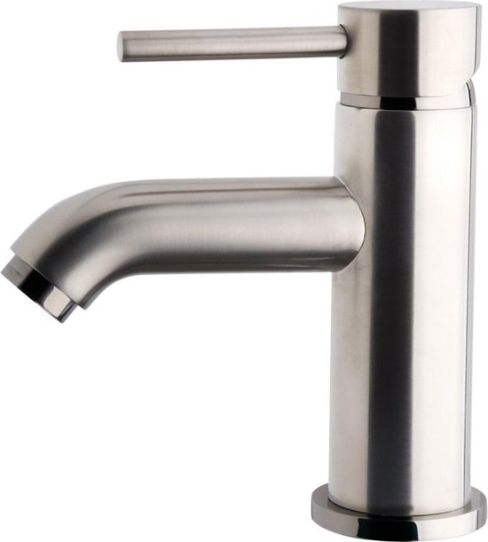 Wiesbaden Cadans wastafelmengkraan laag model met klikwaste geborsteld staal 29.4103