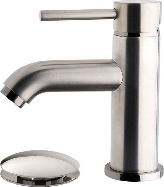 Wiesbaden Cadans wastafelmengkraan laag model met klikwaste geborsteld staal 29.4103