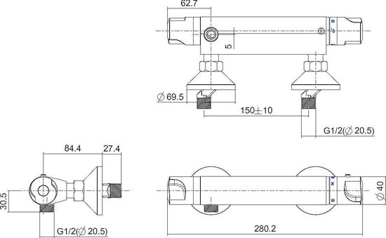 Xellanz Universal thermostatische douchemengkraan chroom 23.3605