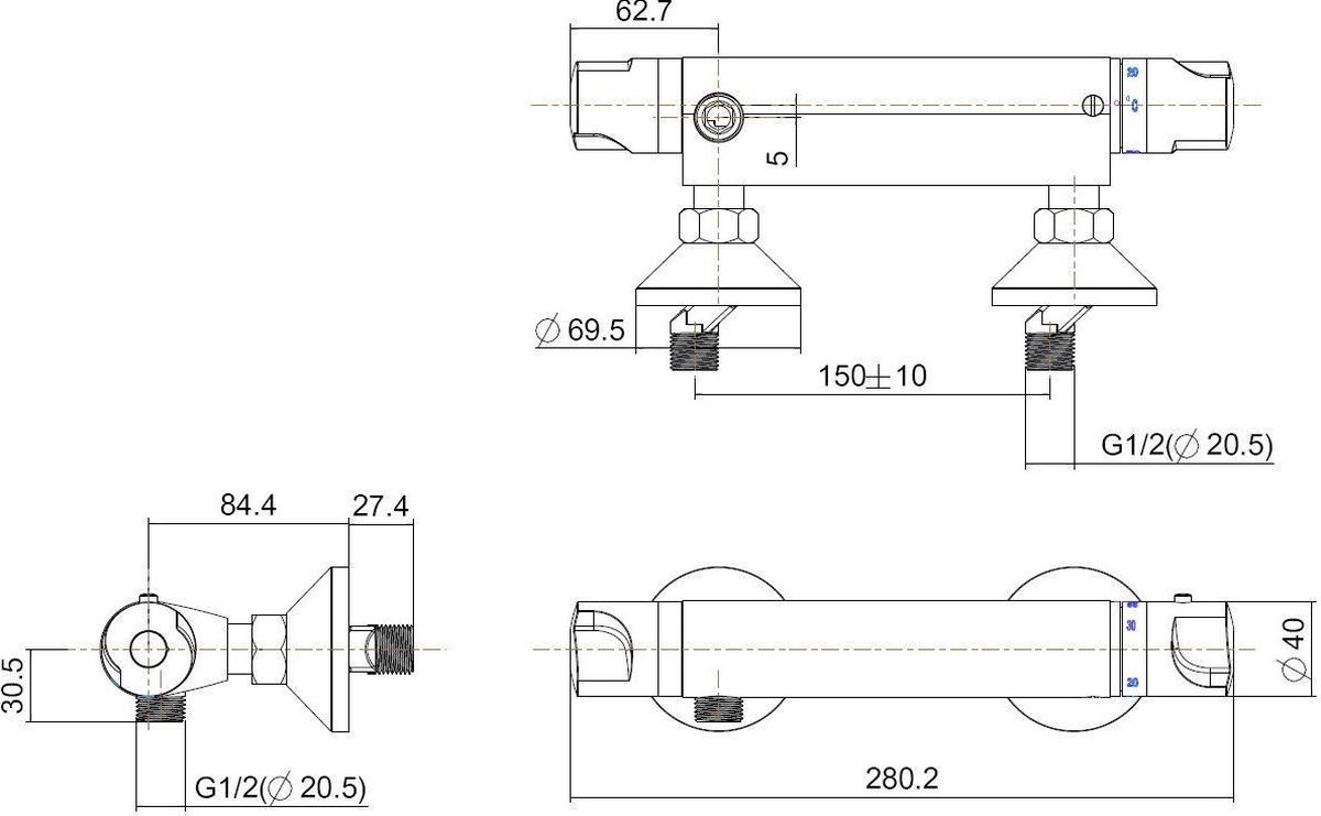 Xellanz Universal thermostatische douchemengkraan chroom 23.3605