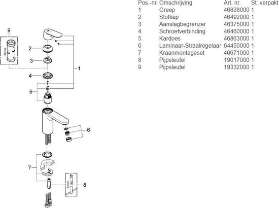 Grohe Eurosmart Cosmopolitan wastafelkraan met medium uitloop chroom 2339800e