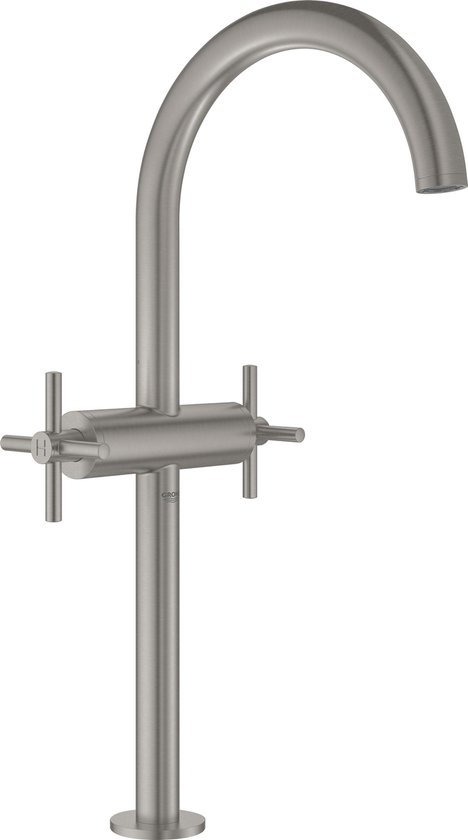 Grohe Atrio 1-gats wastafelkraan XL-size m. hoge draaibare uitloop met kruisgrepen supersteel 21044dc3