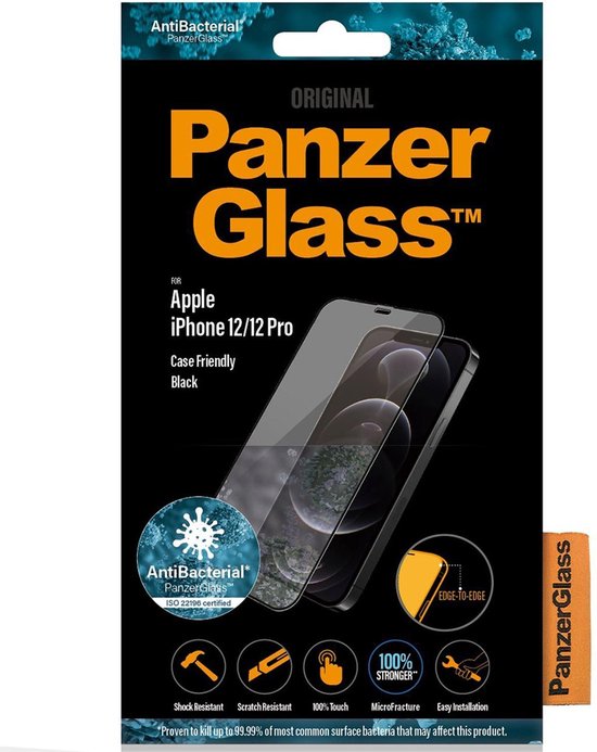 PanzerGlass Anti-bacteriëlee Case Friendly met Anti-Glare voor Apple iPhone 12/12 Pro - Zwart