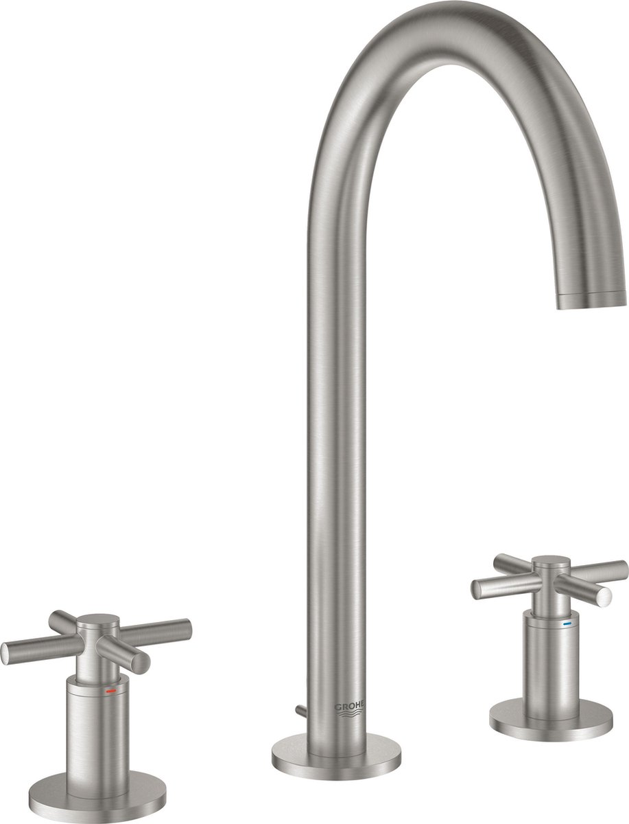 Grohe Atrio 3-gats wastafelkraan M-size met waste m. hoge uitloop met kruisgrepen supersteel 20008dc3