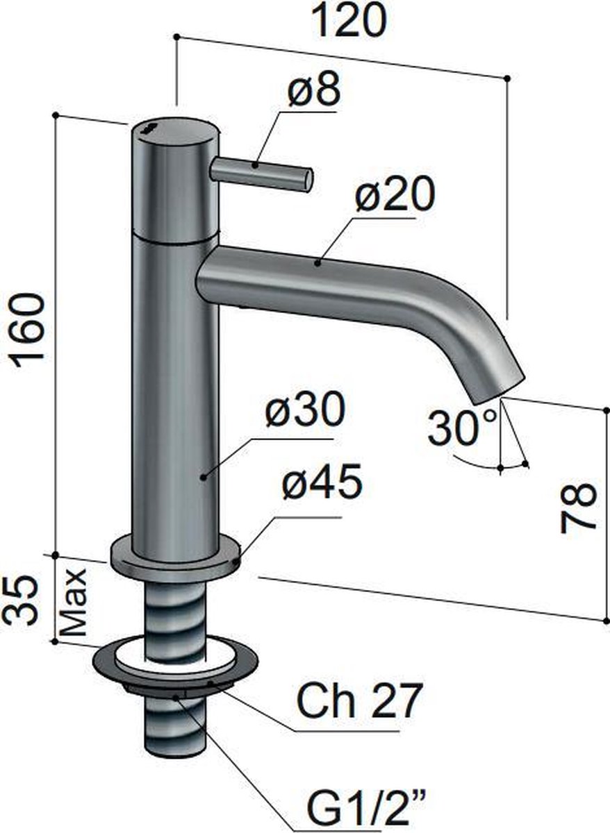 Hotbath Archie fonteinkraan RVS AR001IX