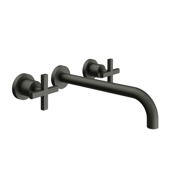 vtwonen baden Cross afdekset tweegreeps wandkraan met kruisgreep uitloop 23cm black steel