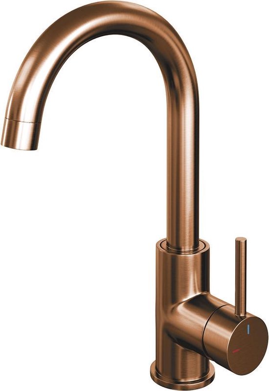 Brauer Copper Edition Wastafelmengkraan hoog model ronde uitloop standaardgreep ColdStart PVD 5-GK-003