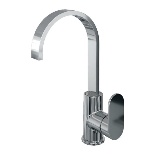 Brauer Chrome Edition wastafelmengkraan hoge draaibare uitloop opbouw met type S1 greep ColdStart gepolijst chroom 5500.05CS-S1