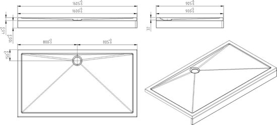 Wiesbaden Douchebak acryl 160x90x4 21.3517 - Wit