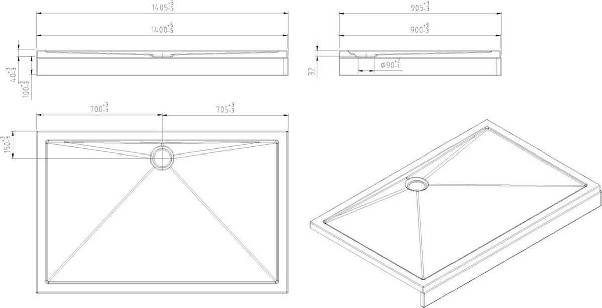 Wiesbaden Douchebak acryl 140x90x4 21.3516 - Wit