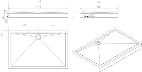 Wiesbaden Douchebak acryl 140x90x4 21.3516 - Wit