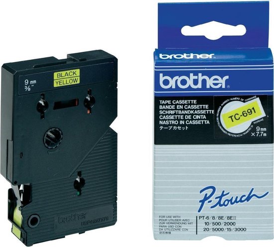 Brother TC-691 - 9mm - black on yellow for PT-8E / PT-2000 / PT-3000 / PT-5000