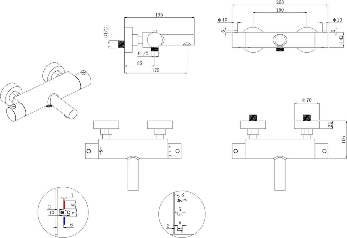 Wiesbaden Style thermostatische badmengkraan cooltouch chroom 29.1720