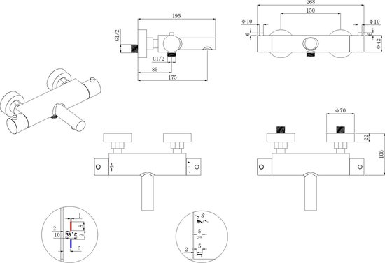Wiesbaden Style thermostatische badmengkraan cooltouch chroom 29.1720