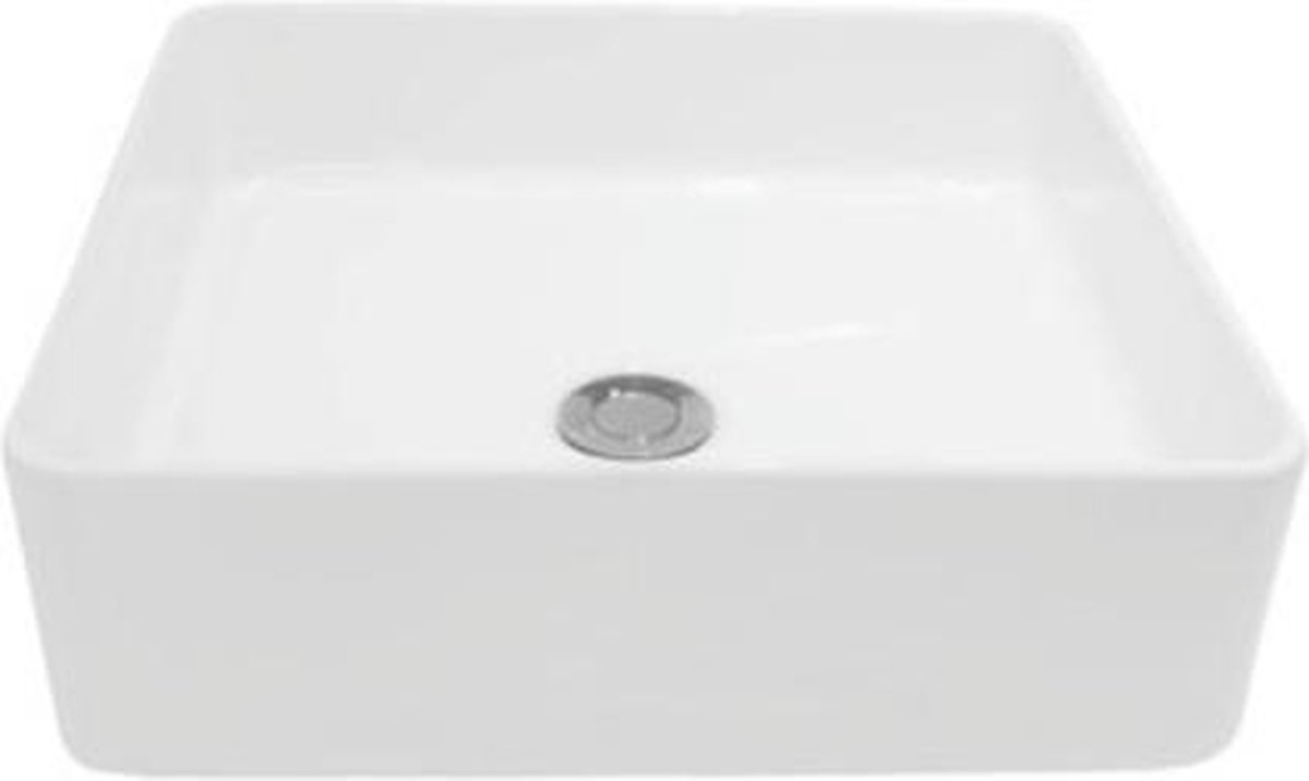 NEMO Spring Sun vierkant wastafel opbouw 400x400x120 mm porselein afvoergat diameter 45 mm zonder overloop zonder kraangat HDA054 - Wit