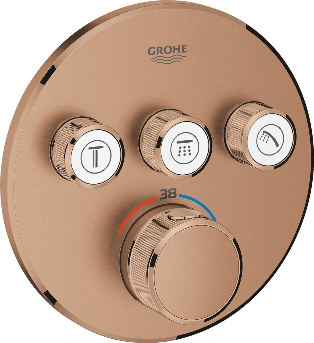 Grohe Grohtherm SmartControl inbouwkraan thermostatisch met omstel voor 3 functies rond warm sunset geborsteld 29121DL0